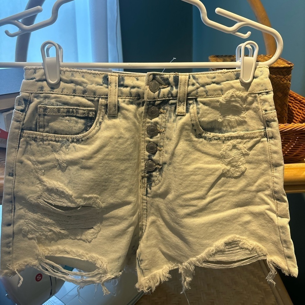 Distressed Button Fly Denim Shorts - Picture 1 of 3